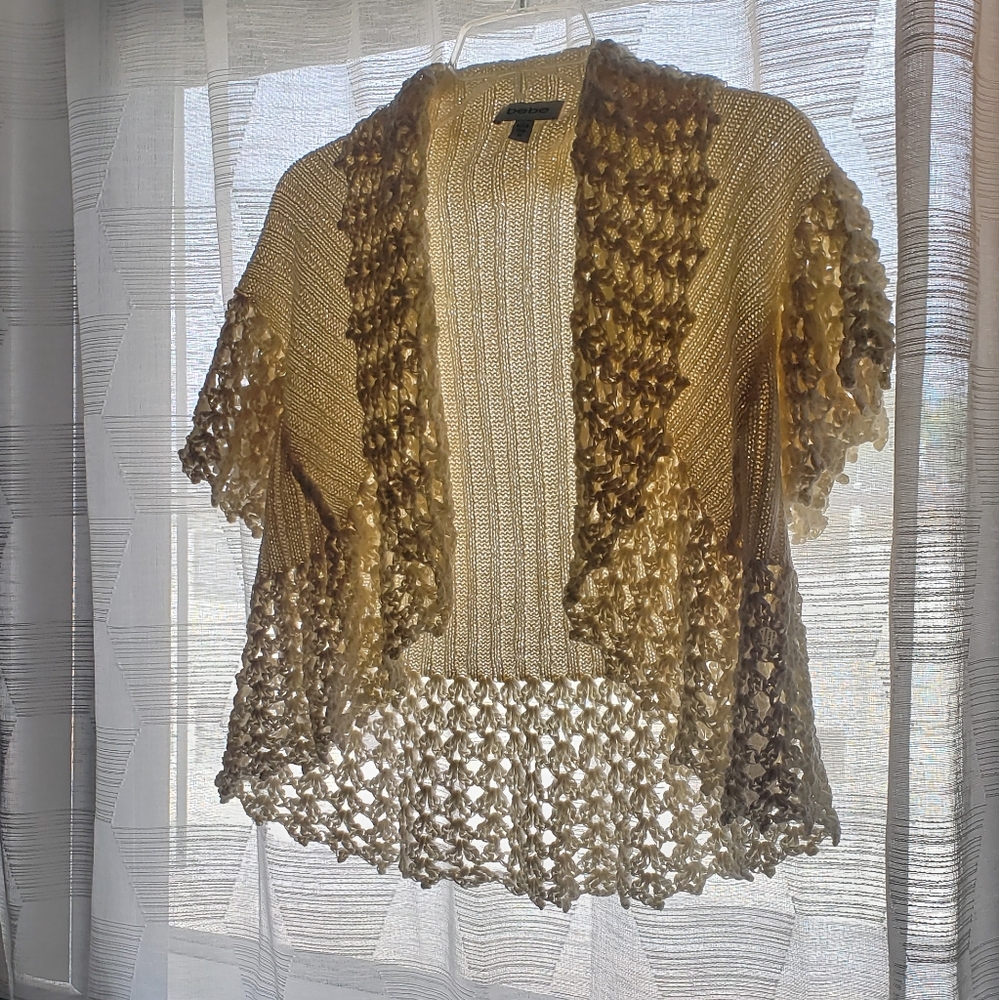 Bebe Crochet Metallic Bolero Cardigan Knit Top